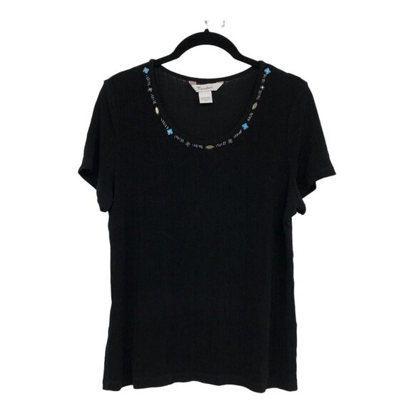 TanJay Black Textured jewelled neck Short Sleeve Shirt size S - Picture 14 of 14